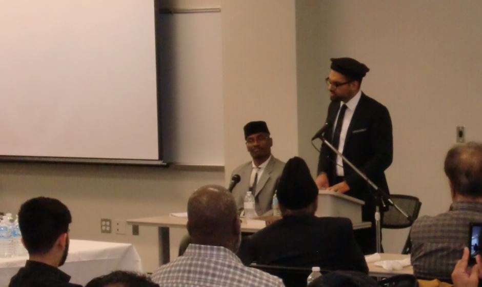 Imam Hammad addresses the gathering at the "Muhammad's (PBUH)  Message Examined" event that took place in CCBC Owings Mills